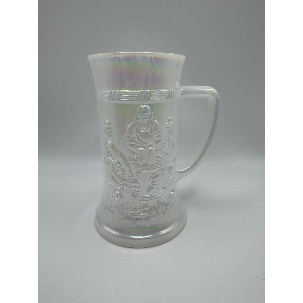 Federal Moonglow Iridescent Carnival Glass White Beer Stein Tavern Mug